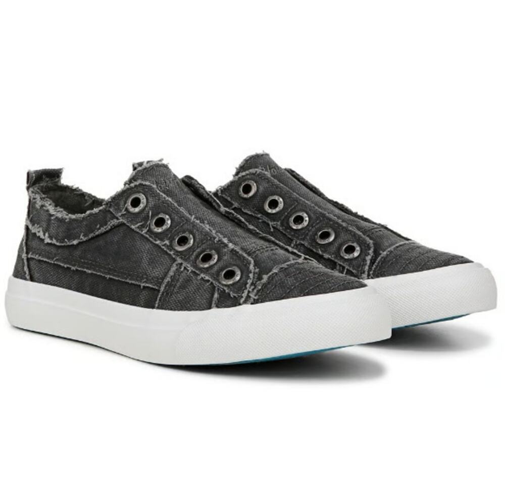 Blowfish Women's Graphite Canvas Faux Leather Play Slip On Sneakers Size 7M